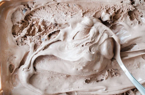 Texture Melting Chocolate Ice Cream Brown Background Close — Stock Photo, Image