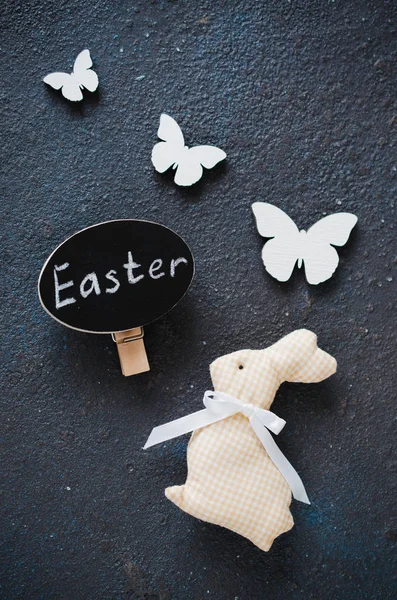 Easter Background Decorative Rabbit Butterflies Inscription Easter Holidays Background Easter — Stock Photo, Image
