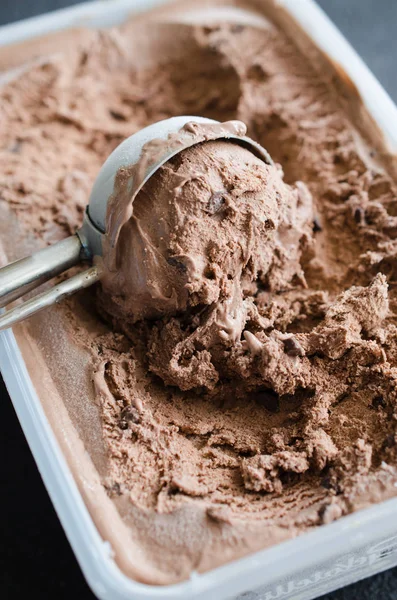 Scoop with delicious chocolate ice cream ball — Stock Photo, Image