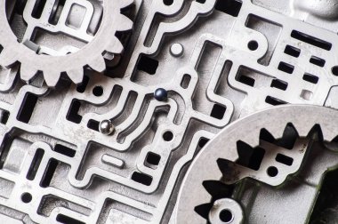 Eski metal parçalar vites kutusunun arka plan ve desen. Hidro-beyin yayınlar ve Dişliler.