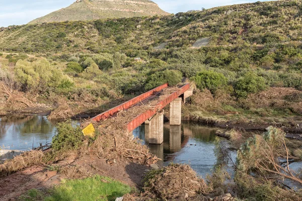 The flood damaged railway bridge in the third railway reverse over the Karnmelk River near Lady Grey in the Eastern Cape Province