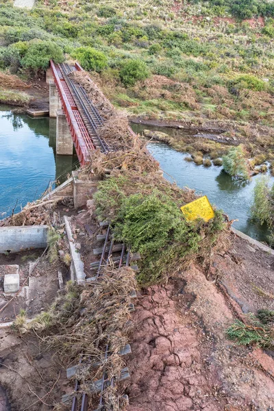 The flood damaged railway bridge in the third railway reverse over the Karnmelk River near Lady Grey in the Eastern Cape Province