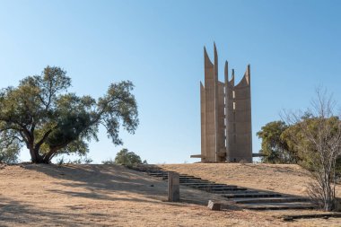 Winburg, Güney Afrika, 30 Temmuz 2018: Voortrekker anıt, arkada Winburg, küçük bir kasaba ücretsiz devlet Province, Güney Afrika için önde gelen adımları