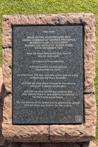 Pretoria South Africa July 2018 Granite Plaque Vow Blood River — Stock Photo, Image