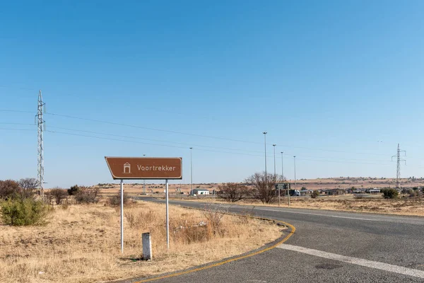 Señal Direccional Hacia Monumento Voortrekker Winburg Una Pequeña Ciudad Provincia — Foto de Stock