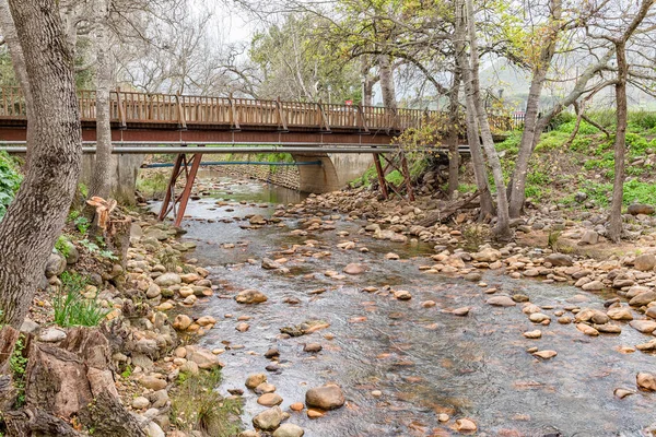 Historic Steel Wood Pedestrian Bridge Concrete Road Bridge Eerste River — Stock Photo, Image