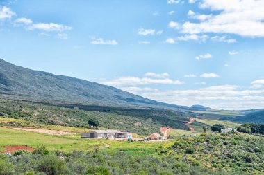 Clanwilliam, Güney Afrika, 22 Ağustos 2018: Clanwilliam içinde Batı Cape Province yakınındaki bir çiftlik sahne. Çiftlik binaları görülebilir