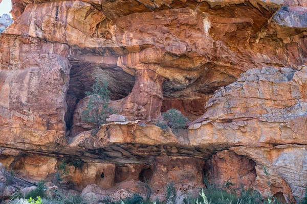 Een Grot Met Een Rotsbalkon Bij Truitjieskraal Het Cederberggebergte Van — Stockfoto