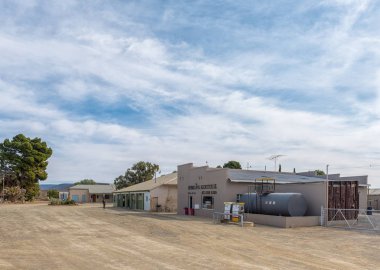 MIDDELPOS, SOUTH AFRICA, AUGUST 31, 2018: A street scene, with a gas station and store, in Middelpos in the Northern Cape Province of South