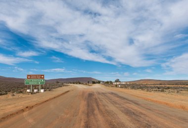 MIDDELPOS, SOUTH AFRICA, AUGUST 31, 2018: Directional signs on road R354 at Middelpos in the Northern Cape Province of South Africa
