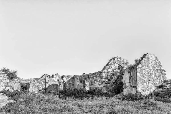 Historyczna Ruina Farmie Matjiesfontein Północnej Prowincji Przylądka Południowej Afryki Monochromatyczne — Zdjęcie stockowe