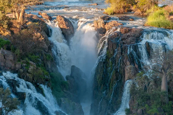 Een Deel Van Epupa Watervallen Kunene Rivier Bij Zonsondergang Baobabbomen — Stockfoto