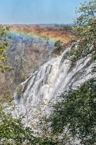 Parte Cascada Ruacana Río Kunene Arco Iris Visible — Foto de Stock