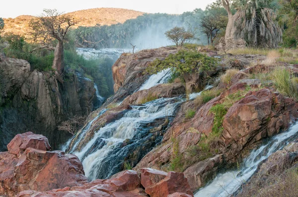 Une Partie Des Cascades Epupa Dans Rivière Kunene Coucher Soleil — Photo