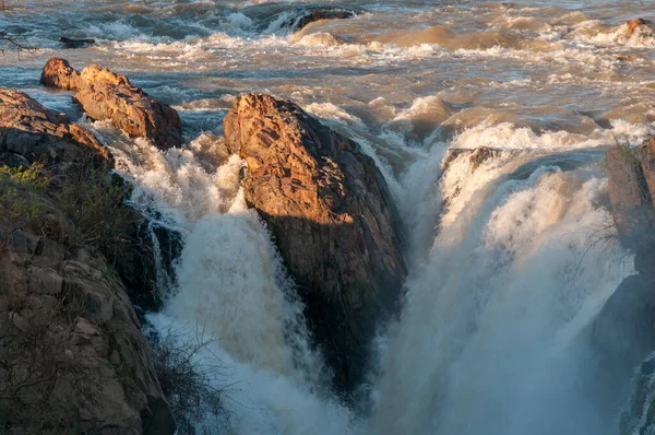 Une Partie Des Cascades Epupa Dans Rivière Kunene Coucher Soleil — Photo