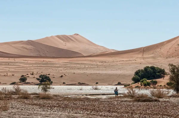 Sossusvlei Namibia Juni 2011 Uitzicht Sossusvlei Gevuld Met Water Richting — Stockfoto