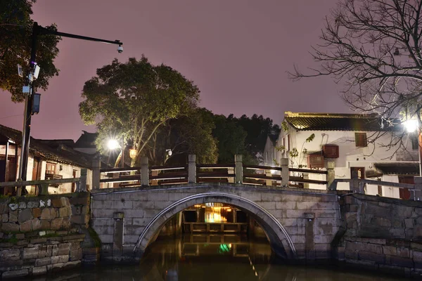 Vue Nuit Ancienne Ville Tongli Province Jiangsu Chine — Photo