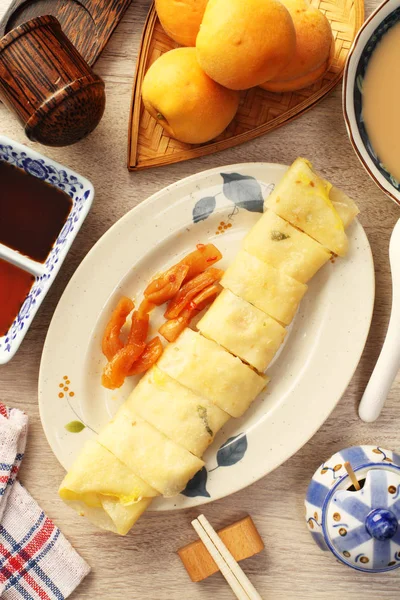 Eierpfannkuchen Ein Beliebtes Frühstücksgericht Taiwan — Stockfoto