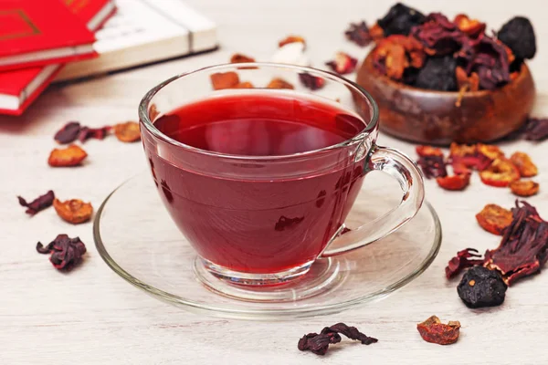 Hibiscus Flower Tea Glass Tea Cup — Stock Photo, Image