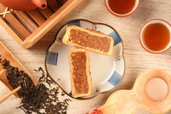 Aufgeschnittener Ananas Mondkuchen Aus Nächster Nähe — Stockfoto