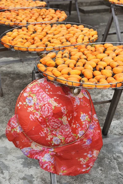 Prozess Der Herstellung Getrockneter Kaki Windigen Herbst Hsinchu Taiwan — Stockfoto