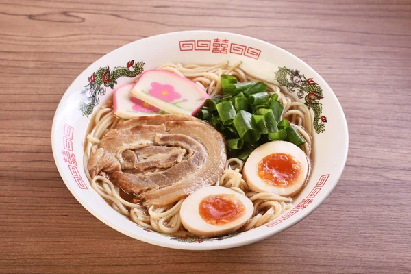 Traditionelle Japanische Ramen Suppe Mit Miso Schweinefleisch Scheiben Geschnittenem Und — Stockfoto