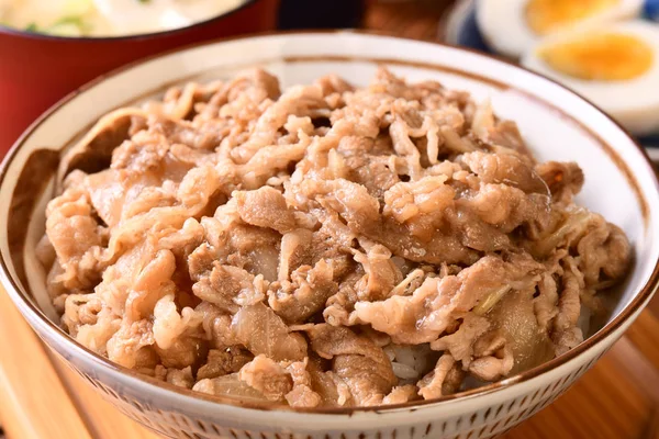 Gyudon Tazón Arroz Con Carne Rodajas Cebolla Salsa Dulce —  Fotos de Stock