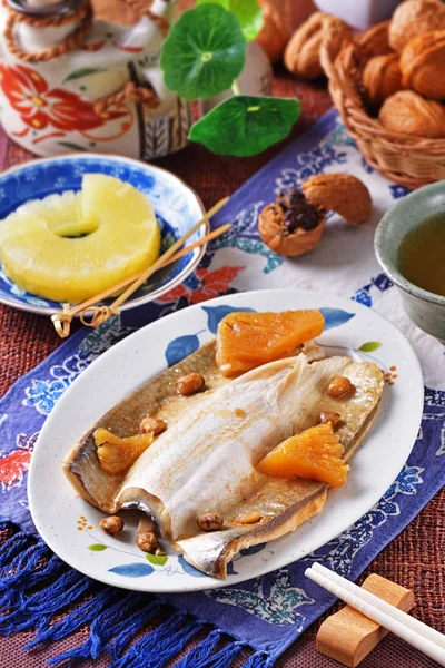 Braised Milkfish Belly Soy Sauce Popular Taiwan Food — Stock Photo, Image