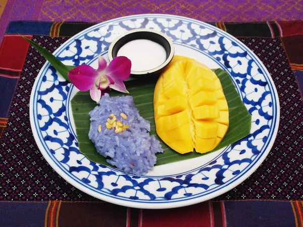 Mango Sticky Rice Populär Traditionell Efterrätt Thailand — Stockfoto