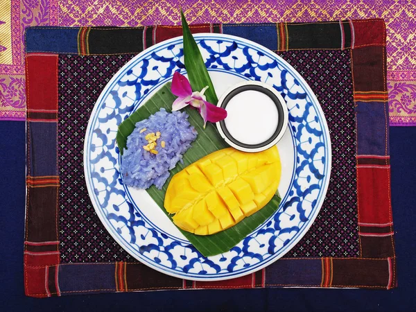 Mango Klebriger Reis Beliebtes Traditionelles Dessert Aus Thailand — Stockfoto