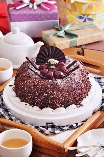 Gâteau Chocolat Avec Myrtille Sur Fête Anniversaire — Photo