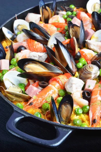 Paella Frutti Mare Nella Padella — Foto Stock