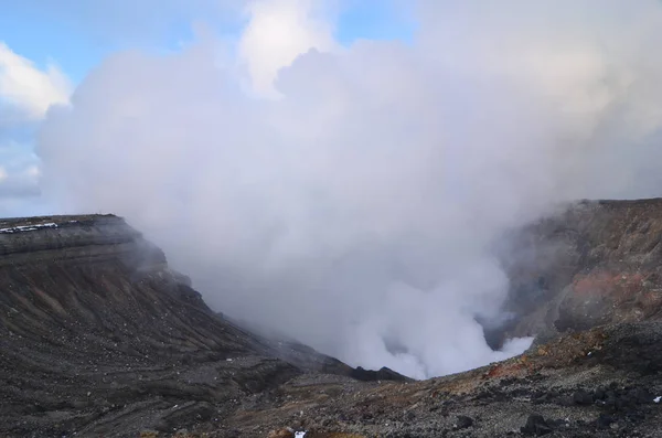 Japan Active Volcano Mount Aso Erupting White Smoke — Stock Photo, Image