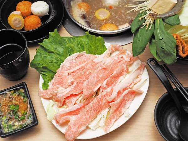 Carne Fresca Fatiada Para Panela Quente Chinesa — Fotografia de Stock