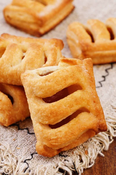 Puff Pastry Filled Appicot Jam Wooden Table — Stock Photo, Image