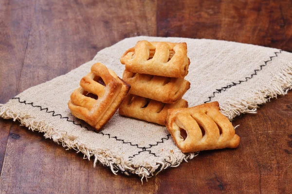 Puff Pastry Filled Appicot Jam Wooden Table — Stock Photo, Image