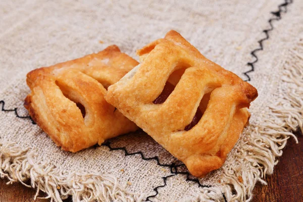 Puff Pastry Filled Appicot Jam Wooden Table — Stock Photo, Image