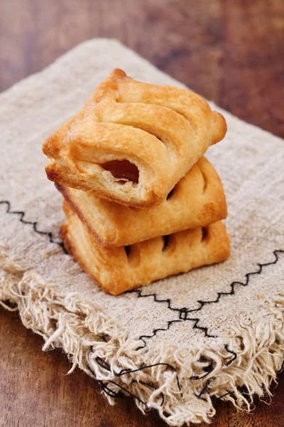 Puff Pastry Filled Appicot Jam Wooden Table — Stock Photo, Image