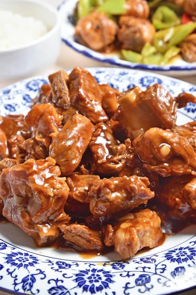 Delicious Chinese Dish Spareribs Braised Brown Sauce — Stock Photo, Image