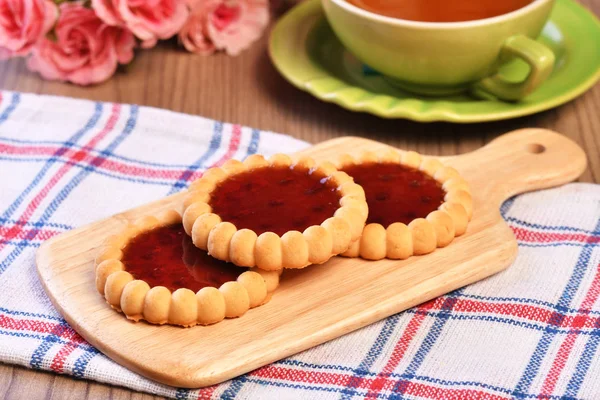 Raspberry Jam Tarts Wooden Board — Stock Photo, Image