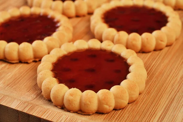 Raspberry Jam Tarts Wooden Board — Stock Photo, Image