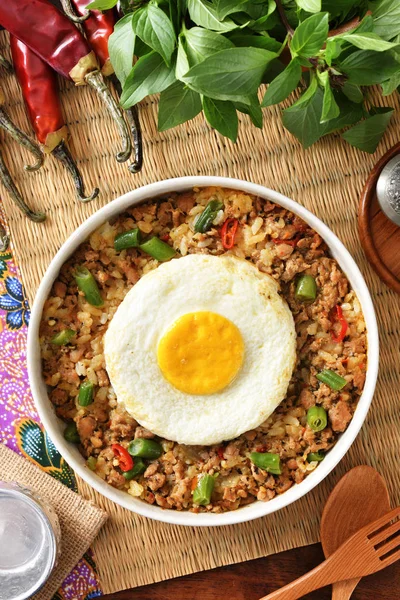 Stir Fried Minced Pork Holy Basil Rice Thailand Street Food — Stock Photo, Image