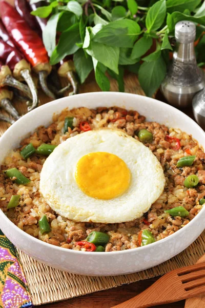 Stir Fried Minced Pork Holy Basil Rice Thailand Street Food — Stock Photo, Image