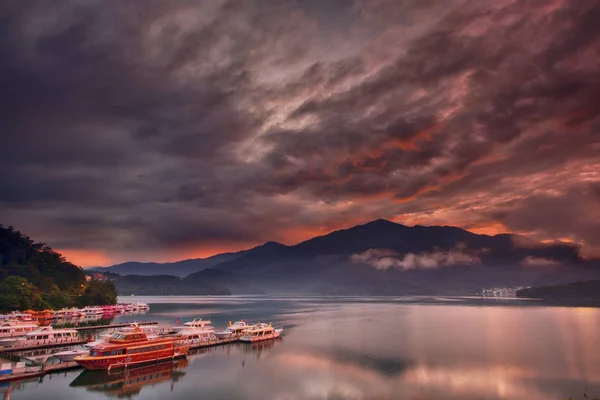 Sun Moon Lake Taiwan Setembro 2019 Nascer Sol Famoso Sun — Fotografia de Stock