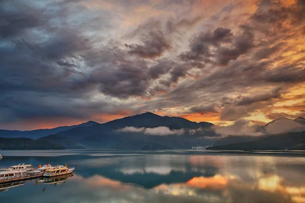 Sun Moon Lake Taiwan Setembro 2019 Nascer Sol Famoso Sun — Fotografia de Stock