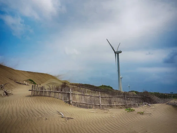 Beautiful Dune Windmill Beach Dunes Hill Guanyin Taiwan — Stock Photo, Image