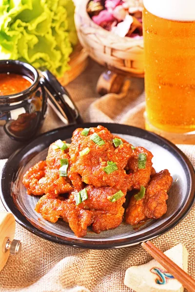 Fried Chicken Spicy Sauce Korean Style — Stock Photo, Image