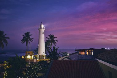Galle kalede deniz feneri. Gün batımında Sri Lanka eski şehir. 