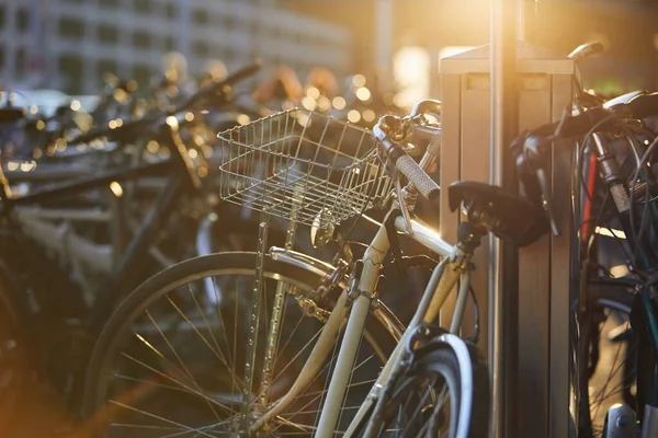 Public Bicycle Parking City Street Sunset Zurich Switzerland — Stock Photo, Image