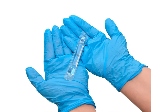 Bottle Injections Arm Doctor Hands Medical Gloves Liquid Medicine Vaccine — Stock Photo, Image